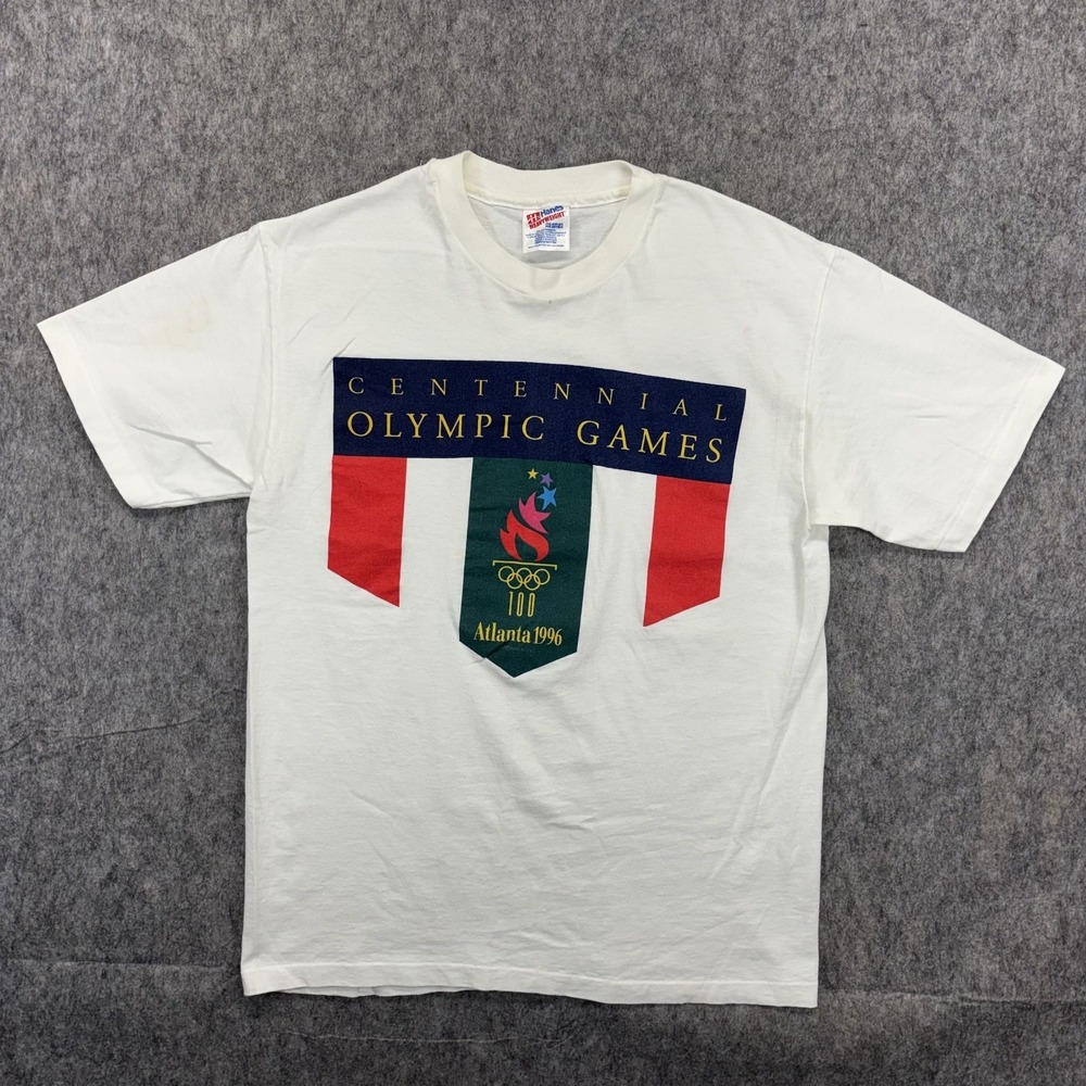 Vintage 1996 Atlanta Olympics T-Shirt Men's Medium Hanes Heavyweight Centennial